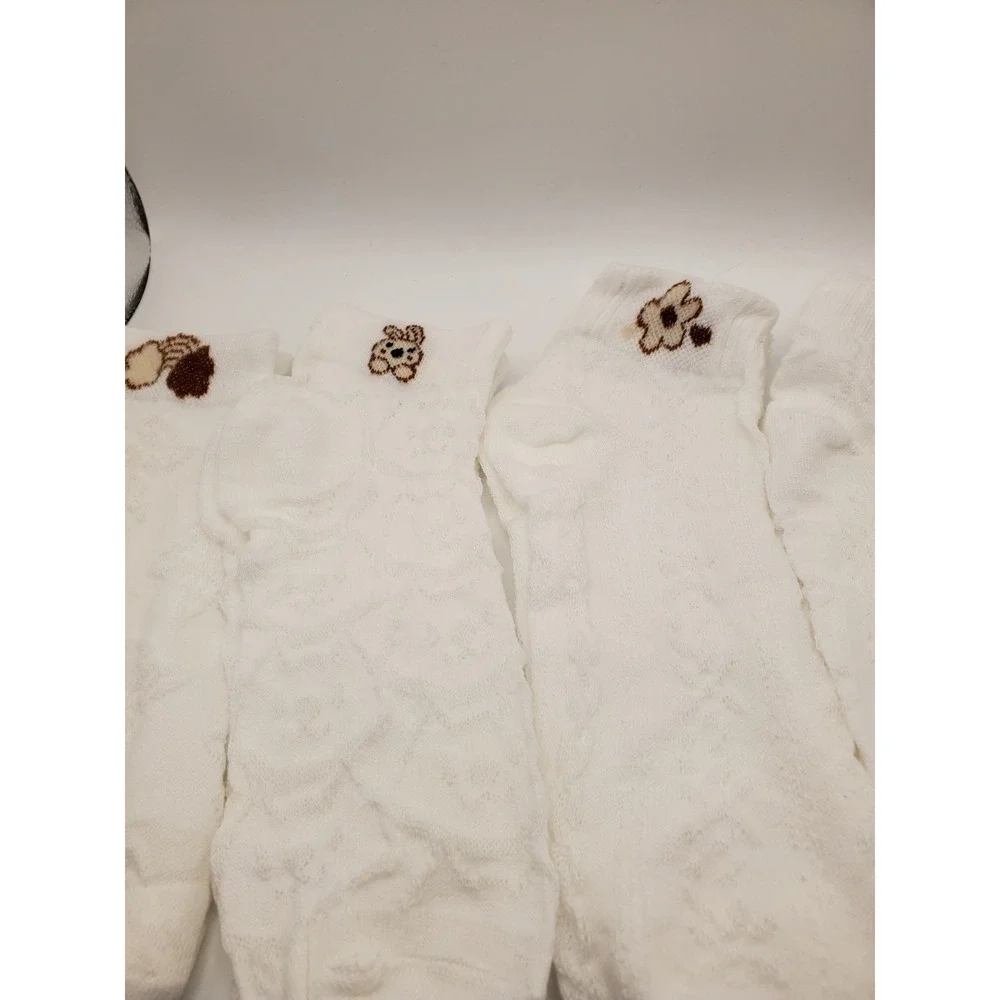 New - Set of 5 Pairs - Cute Embroidered White Ankle Socks